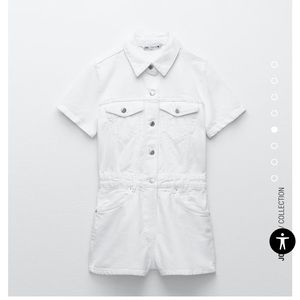 Zara White Denim Romper Jumpsuit - Large